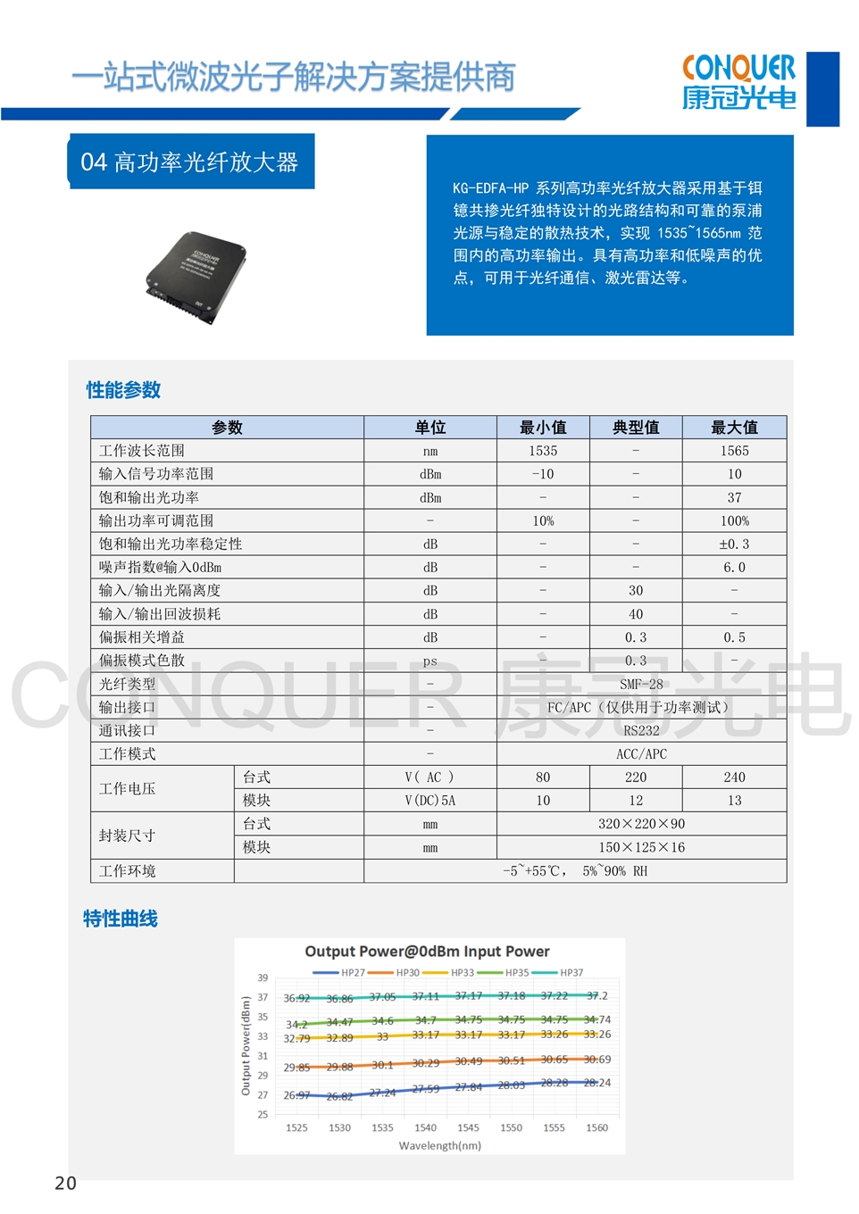 康冠光电微波光子解决方案-高功率型光纤放大器