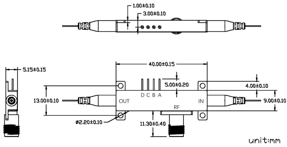 KG-TFLN-20G系列薄膜铌酸锂电光强度调制器封装尺寸图