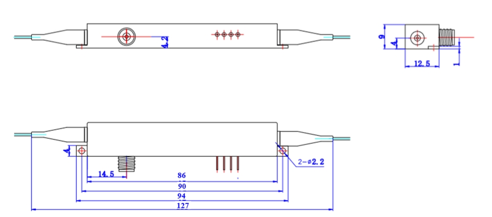 KG-PM-UV系列超低半波电压电光相位调制器结构尺寸图 KG-PM-UV系列超低半波电压电光相位调制器结构尺寸图